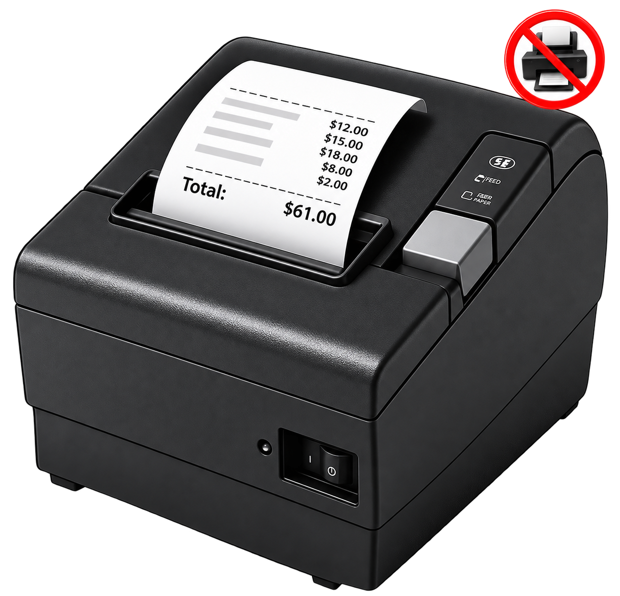 Traditional thermal receipt printer with rolls of paper